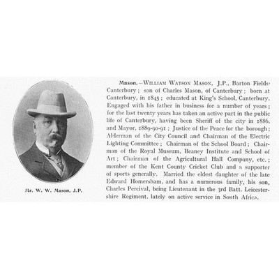 William Watson Mason of Barton Fields Canterbury - Antique Print 1904