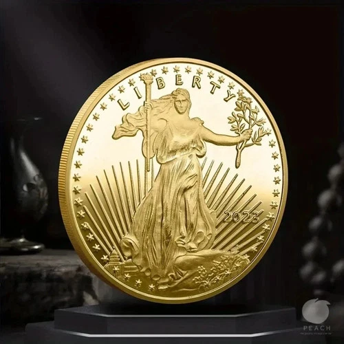 Statue of Liberty Gold Plated Metal Souvenir Coin USA Double Eagle Design