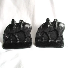 Vintage Cast Iron Horse Bookends Western Cowboy Arts Craft Black Paperweight