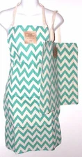Green White Chevron Apron Carry Bag Tote Set 2 Home Concepts Casa 100% Cotton