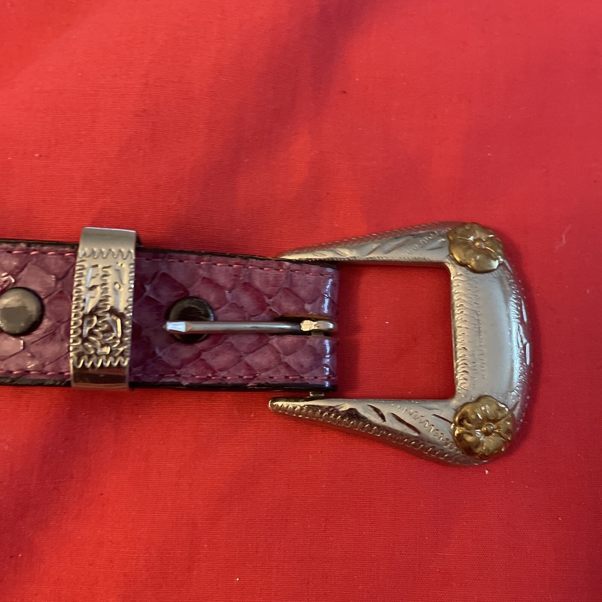 Vintage 80’s Justin Genuine Snake Skin Red Western Rockabilly Red Belt Vintage 80 main image 3