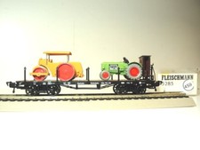FLEISCHMANN: HO art. 5285 K carro pianale lungo epoca con trattori rif. 459