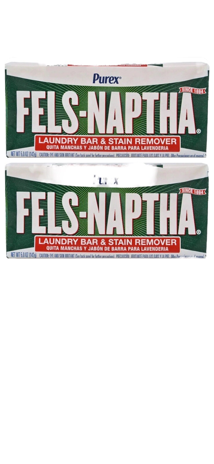 2 Fels Naptha Purex Laundry Soap Detergent Stain Remover Pre Treating 5 oz Bars eBay