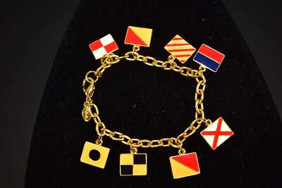 Kenneth Jay Lane KJL Enamel Nautical Flag Bracelet ''I Love You'' Sweetheart''