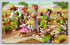 Eugen Hartung Dressed Cats Rose Garden Green Aprons Mainzer Postcard Belgium