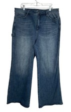 NYDJ Wide Leg Utility Style Jeans In Caliente Blue High Rise Lift Tuck Size 18