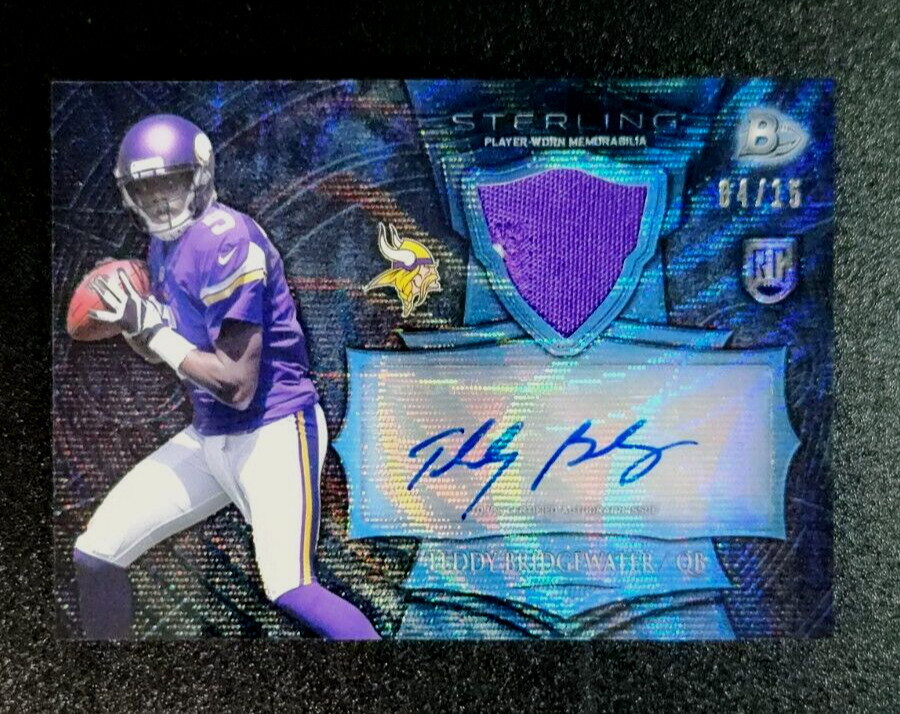 Teddy Bridgewater Bowman Sterling Jumbo Rookie Patch #TB Blue Wave Refractor