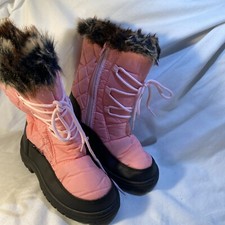 SnowTec Lace Up Zipper Toddler Girls Size 1 Snow Boots Fur Trim Black/ Pink New