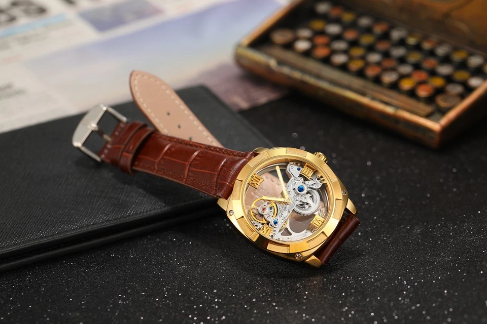 Reloj de Lujo Forsining Hombre Esqueleto Mecánico Impermeable Cuero Hueco. Regalo Foto 4 de 4