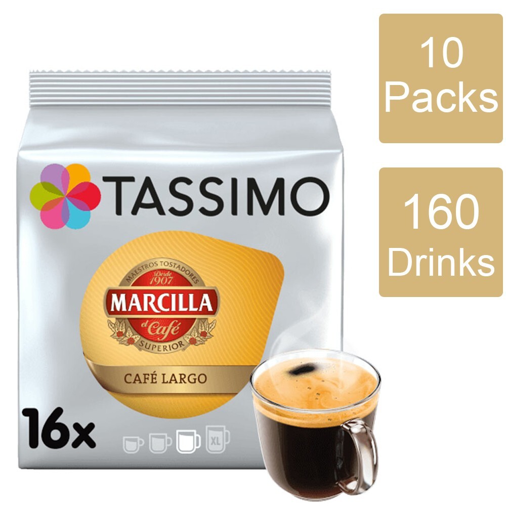 Tassimo Coffee Pods Marcilla Cafe Largo 10 Packs (160 Drinks)