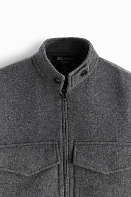 New Zara Felt Texture Bomber Jacket 4103/473 S Grey coat warm