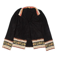 Western Inspired Womens Blazer Jacket Black Faux Suede Fair Isle S