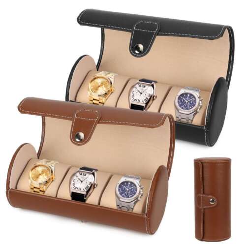 3 Slot Watch Roll Travel Case Portable Leather Display Watch Jewelry Storage box - Picture 2 of 13