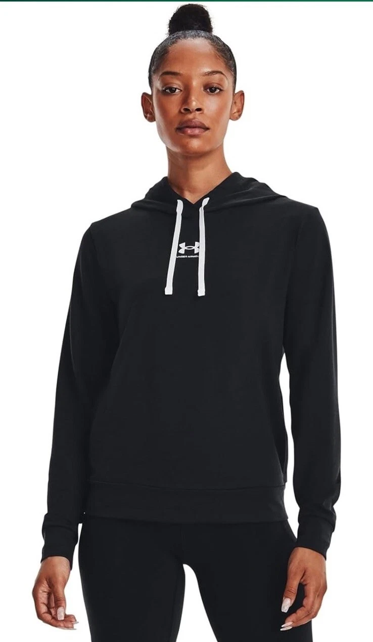 Under Armour Rival Terry Hoodie Womens Size L Black Long Sleeve New