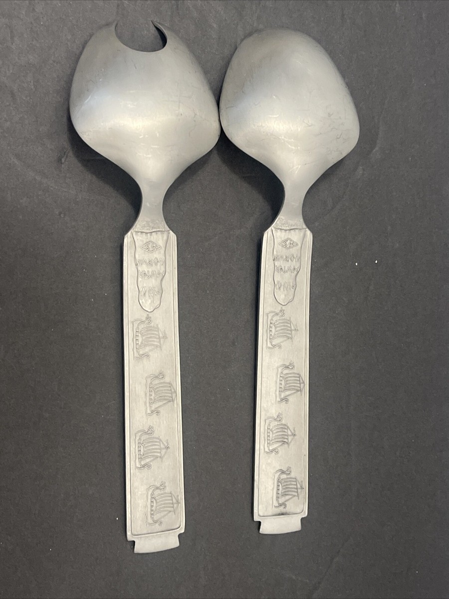 Konge Tinn Norwegian Pewter Salad Serving Set Viking Theme with
