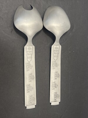 Konge Tinn Norwegian Pewter Salad Serving Set Viking Theme with