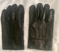 Vintage Womens Black Leather Wrist Gloves 100 Wool Lining 9