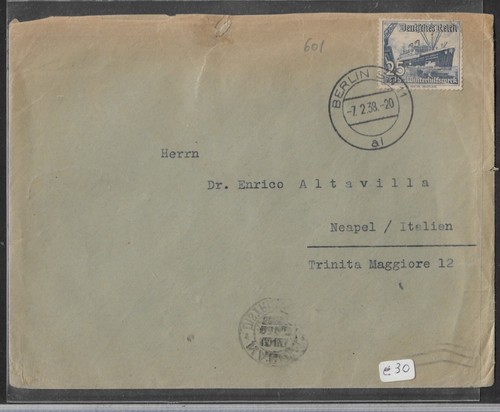 (T167) Germany Reich Winter Rescue Ships 25p +15 Isolated on Travel Envelope