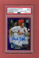 HARRISON BADER 2016 BOWMAN CHROME PROSPECT PURPLE REFRACTOR AUTO # / 250 PSA 9