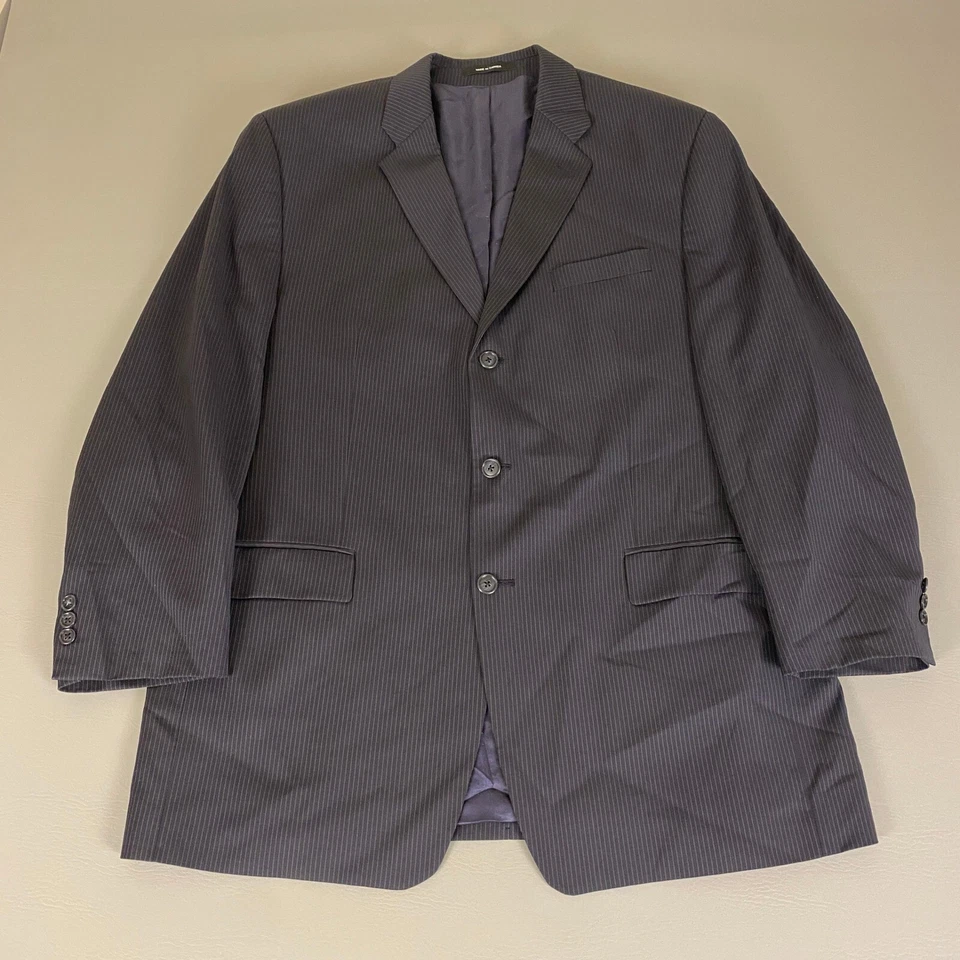 Calvin Klein Wool Two Piece Suit Jacket & Pants Set 44L x 38W Blue Pinstriped - Image 2 of 4