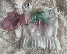 SetToddler Hat  Mittens Unicorn Astor Accessories Toddler Girl Size 2T-4T White