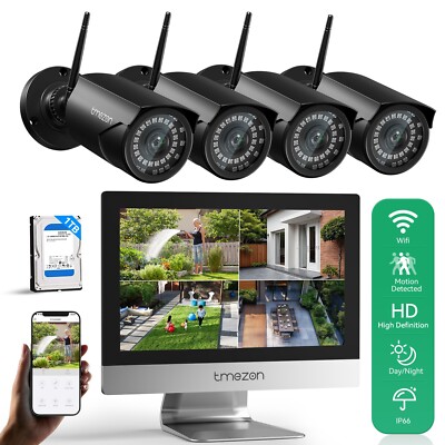 FUNK Überwachungskamera Set Aussen WLAN Metall Kameras mit 12''Monitor 10CH 1TB