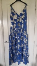 WAREHOUSE BLUE GOLD SPARKLE JACQUARD RUFFLE TIERED STRAPPY V-NECK MAXI DRESS 12