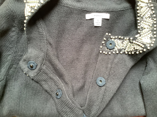 ISSAC MIZRAHI Gray Snap Button Beaded Cardigan Sweater Size S Excllnt Cond'n - Picture 4 of 7