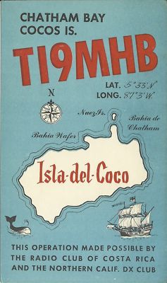 OLD VINTAGE TI9MHB CHATHAM BAY COCOS ISLAND AMATEUR RADIO QSL CARD