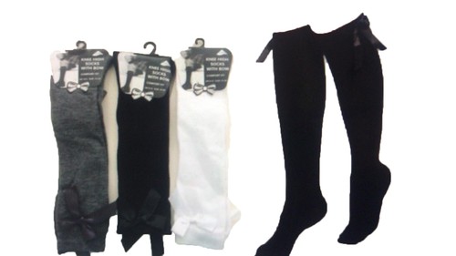 3,6,12 PAIRS COTTON KNEE HIGH SOCKS CHILDREN KIDS SCHOOL SOCKS WITH BOW DETALING - Picture 3 of 11