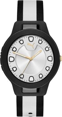 Womens Wristwatch PUMA RESET V1 P1022 Silicone Black White Golden NEW