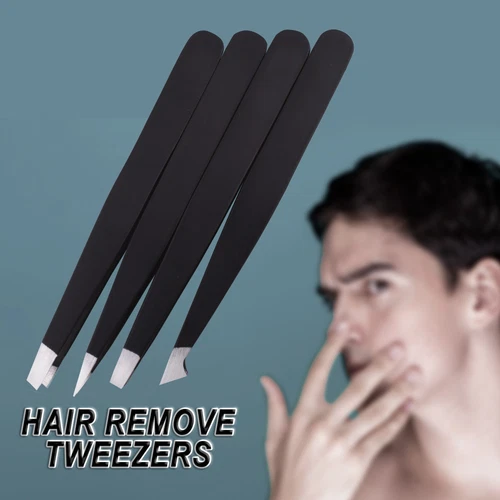 4-Piece Professional Plucker Tweezers Set Stainless Steel W/Case Black US - Bild 2 von 6