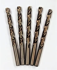 5PC 3/8" x 5-1/8" M2 HSS Drill Bits Full Grounded Titanium