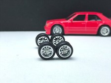 R013 Hot wheels 1/64 Set BBS Chrome 10mm, Long Axle Real riders Rubber wheels