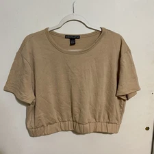 Align Collective Beige Short Sleeve Cropped Top, Size Large