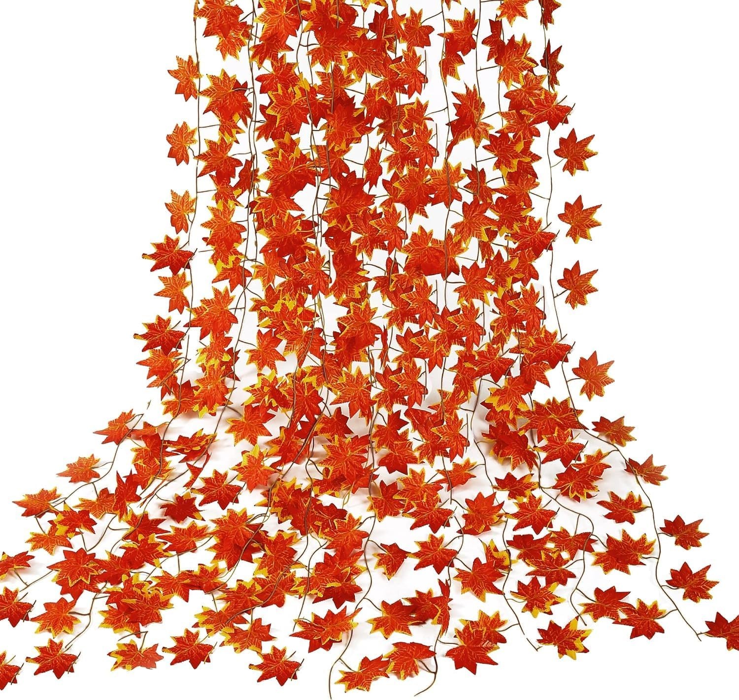 Sggvecsy 12 Pack 92Ft Fall Leaf Garland Artificial Maple Leaves Silk Red