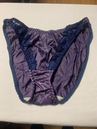 Vintage 1980’s Jaclyn Smith Panties-Purple With Dark Blue Lace-Hi Cut-Silky-Sz 6 - Picture 1 of 4