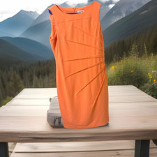 Calvin Klein Orange Ruched Stretch Sheath Knee Dress Size 12 Sleeveless Zip