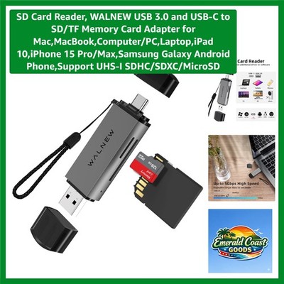 Elegant USB 3.0 & USB-C SD Card Reader - Dual Slot with  Aluminum Design
