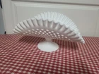Vintage Fenton Hobnail White Milk Glass Footed Banana Fruit Stand Ruffled Edge