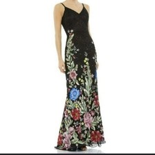 Mac Duggal 5475 Floral Embellished Spaghetti Strap Gown Size 2 NWT Black Multi