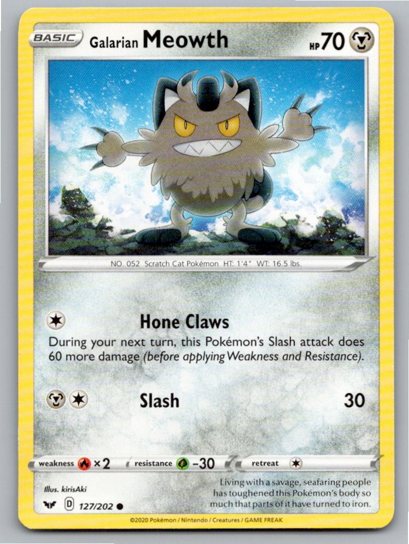 2020 POKEMON GALARIAN MEOWTH SWORD & SHIELD 127/202 C NM A87411 FREE S&H