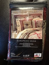 New J Queen New York Euro Pillow Sham European Pillow Case Crimson Gold MSRP $50