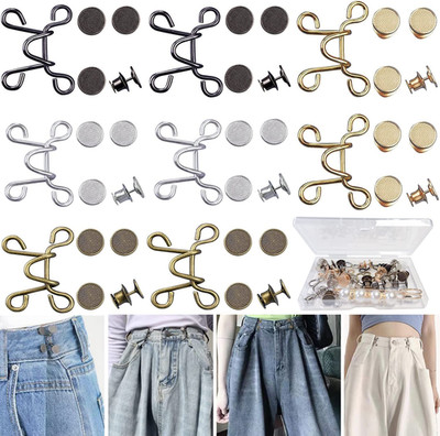 48 Pieces Adjustable Waist Buckle Extender Set, 8 Set 4 Style Jean Button Pins N