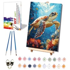 Framed Turtle Paint by Numbers for Adults 8x12 Inch DIY Canvas Art Kit 1PK 1