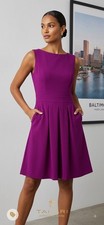 Tahari Arthur S Levine Womens 6 Magenta Purple Fit Flare Dress Pleated Pockets