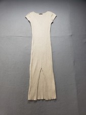 Zara Women Maxi Dress M Cream White V Neck Short Sleeve Slit Pullover Cocktail