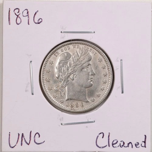 1896 25C Barber Liberty Head Quarter Dollar with UNC Detail Cleaned #5665