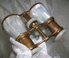 Antique Inlaid Mother of Pearl Brass Theater Opera Glasses Concert Binoculars