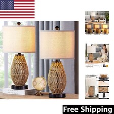 Stylish 3-Way Dimmable Rattan Lamps with USB Ports for Living Room  Bedroom